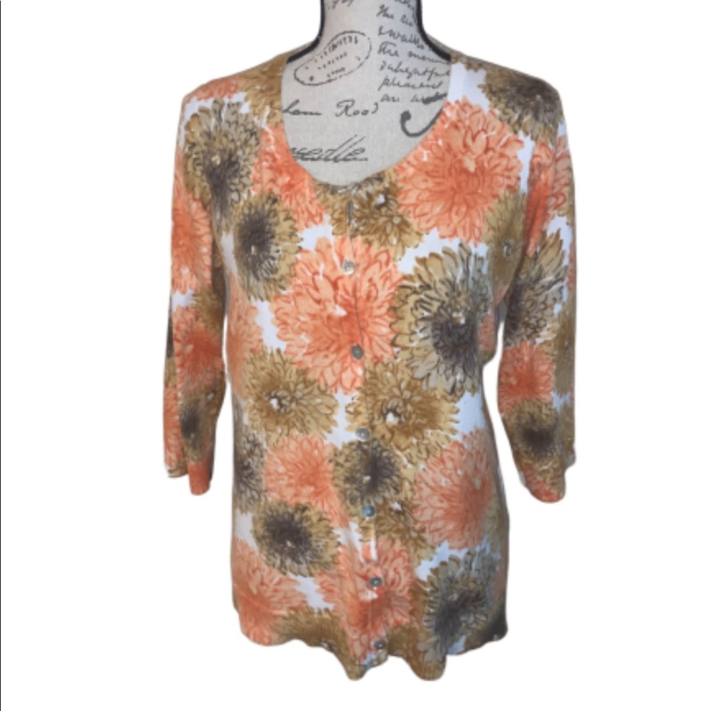 Chico's Floral Cardigan - Orange and Brown